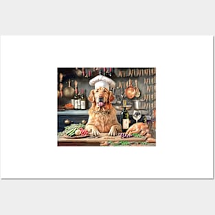 Golden Retriever Dog Chef in the Kitchen Posters and Art